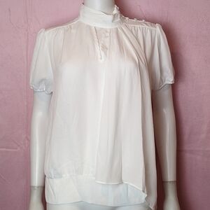 NY&C Waterfall Front Button Detail White Blouse